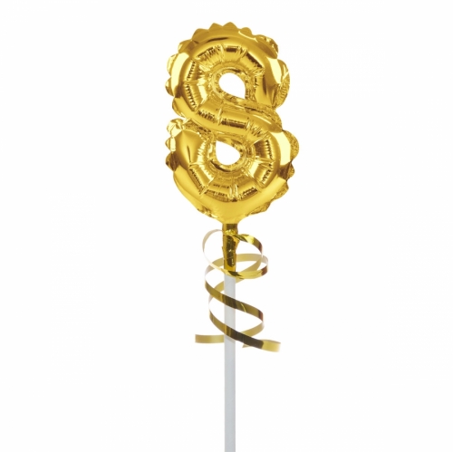 Foil Balloon with Stick Number 8 Gold